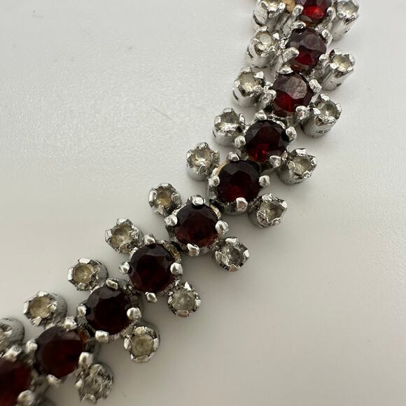 Vintage 925 sterling silver genuine garnets clear quartz tennis bracelet 18.07g - Picture 5 of 10